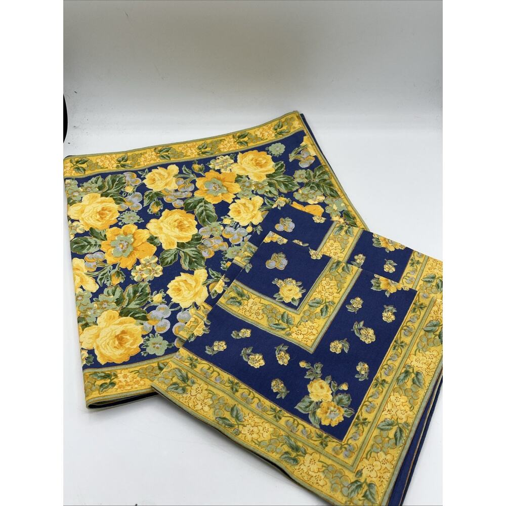 Vintage Cornell Trading Yellow Blue Floral Runner & Napkins – French Country
